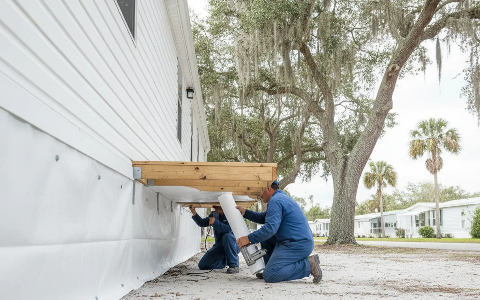 Fresh vapor barrier installed under a mobile home in Ocala